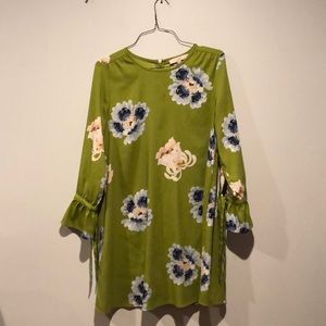 LOFT Floral Long Sleeve Green Midi Dress